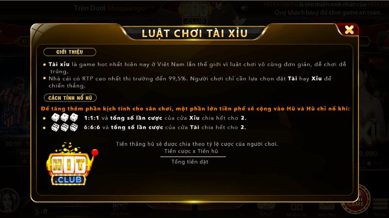 Luật chơi tài xỉu Hitclub dễ hiểu cho người mới